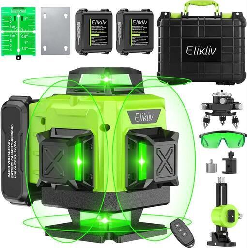 レーザー墨出し器 Elikliv 4x360° フルライン 水平器 グリーン 緑色 レーザー 16ライン 4D