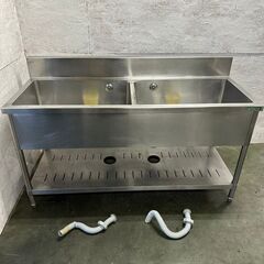 【tanico】 タニコー ステンレス製 2槽シンク 厨房用品 業務用 バックガードあり 1500×600 N0280