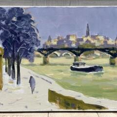 【 全国発送可能！】渡部耿贇作 真作 『雪のセーヌ』油絵 サイン有 黄袋付♪