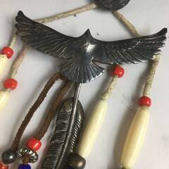 🔷🔶🔷ut27/24 ヴィンテージ イーグル/フェザー/コイン ネックレス ビーズ シルバー925 ペンダント インディアン アクセサリー 羽 鷲 革紐○🔷🔶🔷