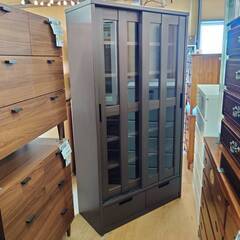 愛品倶楽部柏店】NITORI 2枚スライド扉 引出し付書棚 BOOK CASE AKEBI2