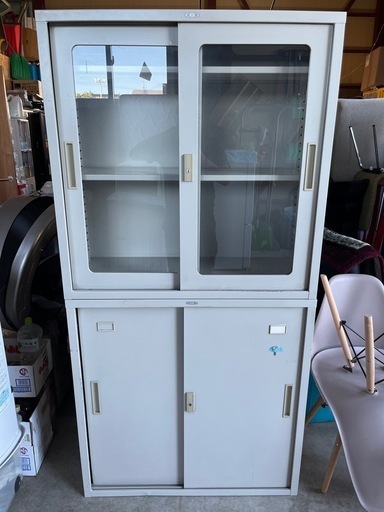 オフィスキャビネット　ハイキャビネット　スチール書庫　ガラス引き戸　セパレート分離　東洋スチール製　オフィス家具　事務用品