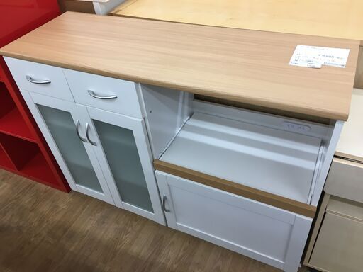 ★ジモティ割あり★  キャスター付レンジ台 白　ホワイト W120×D43×H90 クリーニング済み SJ6339