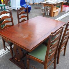 ◆輸入家具 ドローリーフ　スライド伸縮 ウッド ダイニング セット テーブル チェア　英国調◆
