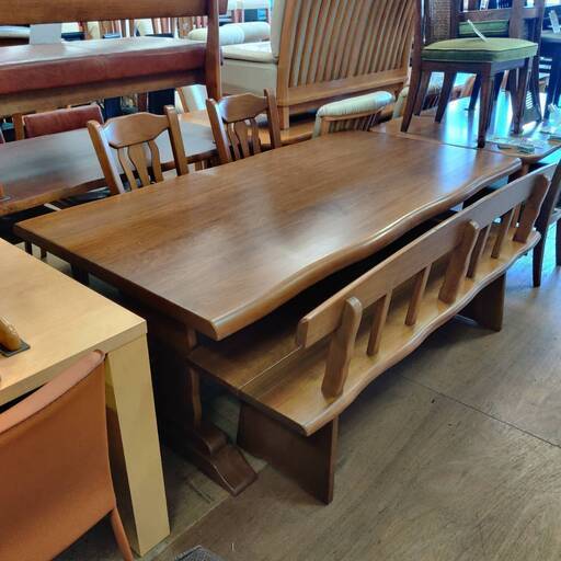 【愛品倶楽部柏店】ベンチダイニング4点セット 一枚板風