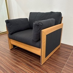 カリモク 1人がけソファ 本革 ネイビー
