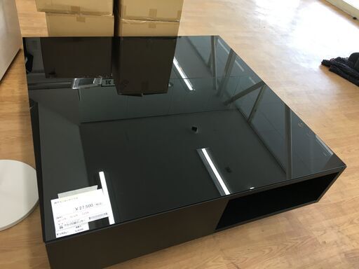 ★ジモティ割あり★  松永家具　エディス  ガラスセンターテーブル 黒 W115×D115×H38 クリーニング済み SJ6349