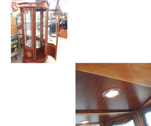 アンティーク調 ヨーロピアン キュリオケース② 幅93cm 照明付き コレクションケース カップボード 飾り棚 屯田店