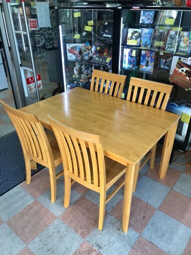 ダイニングセット 4人用 木製 ナチュラル W(幅)120.0×D(奥行き)80.0×H(高さ)70.5cm ※天板キズあり