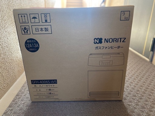 NORITZ ノーリツ ガスファンヒーター 3.85kw:GFH-4006S(W5) LPG 木造10畳 スノーホワイト　新品未使用