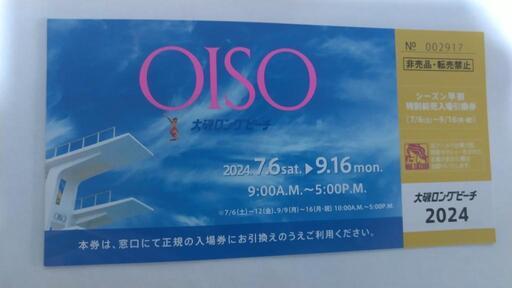 大磯ロングビーチ ⭐︎入場チケット⭐︎お値下げしました 大磯ロングビーチ ⭐︎入場チケット⭐︎お値下げしました