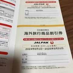 日本航空株主優待50%4枚　海外旅行商品割引券、国内旅行商品割引券