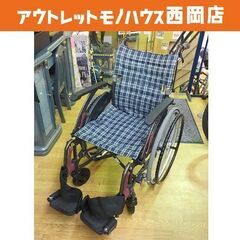 美品！高グレードモデル！車椅子 自走用 介助用 カワムラサイクル WAVIT+ ノーパンクタイヤ チェック柄 ネイビー　西岡店