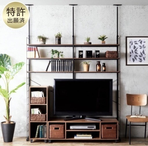 【2セット】突っ張りワイヤーシェルフNポルダ 2連 棚板全6枚入りセット(ミドルブラウン) 棚 スチールラック スチールシェルフ 壁面収納 ニトリ　 家具 収納家具 テレビ台