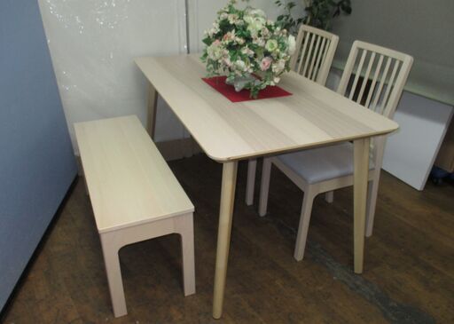 R438 IKEA Lisaboテーブル＆Ekedalen椅子 ベンチセット、ダイニング4点セット 幅140cm Used・美品
