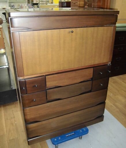 R438 ライティングデスクタイプトップガラスディスプレイチェスト、幅84cm Used/キレイ