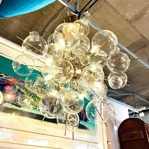 【池上店】 BALLON バロン バブルシャンデリア 照明 ランプ ライト おしゃれ ガラス LED ゴールド　リビング　運搬無料エリア有 / 大田区 リサイクルショップ ランバールーム 池上店 ◀︎ 池上駅 大森駅 蒲田駅 最寄り