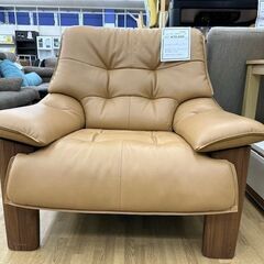 【ドリーム川西店御来店限定】 カリモク 肘掛椅子 白茶 H87×W95×D90 クリーニング済み 【2001237255601732】