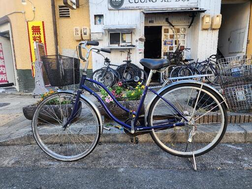 ママチャリ　２６インチ　美品　ライト　カゴ　付き　青　配達可能