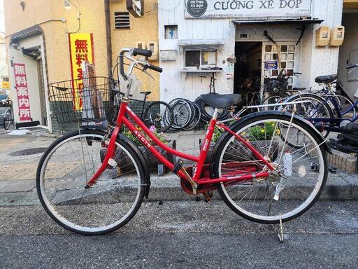 ママチャリ　２６インチ　ライト　カゴ　付き　赤　配達可能