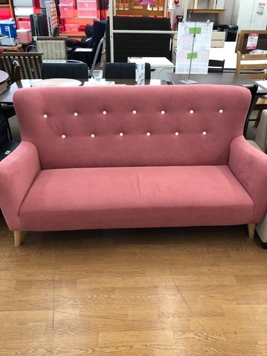 【店頭受け渡し】（253）ピンク　3人掛けソファ　中古品