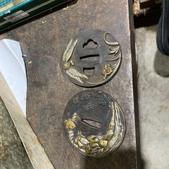 刀鍔 金銀象嵌入り在銘2枚セット