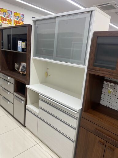 2面レンジボード松田家具食器棚ダイニングボード白ホワイトNo.1026