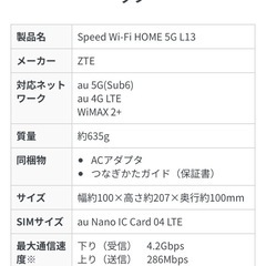 Speed Wi-Fi HOME 5G L13 
WiMAX コンセントにさすだけ