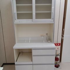 ☆ジモティ割あり☆ パモウナ 食器棚 ホワイト W90×D50.2×H194.5