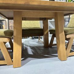 ★ダイニングセット★ ４人掛け W110cm ブラウン 座面低め グリーン 和モダン クッション ゆったり リビング