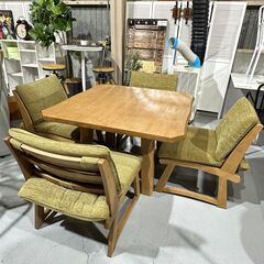 ★ダイニングセット★ ４人掛け W110cm ブラウン 座面低め グリーン 和モダン クッション ゆったり リビング