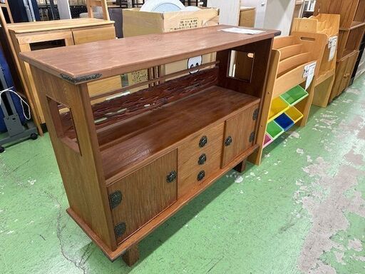 【ドリーム川西店御来店限定】  天然木 茶箪笥 ブラウン H910×W1200×D400 クリーニング済み 【2007117255606349】