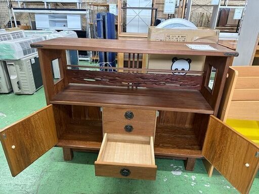 ドリーム川西店御来店限定】 天然木 茶箪笥 ブラウン H910×W1200×D400