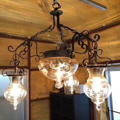🔥🔥送料無料・設置無料有り🔥🔥イタリー製ガラス 4灯 シャンデリア ダウンライト アイアンフレーム アンティーク調