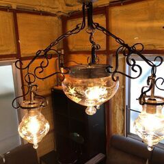 🔥🔥送料無料・設置無料有り🔥🔥イタリー製ガラス 4灯 シャンデリア ダウンライト アイアンフレーム アンティーク調
