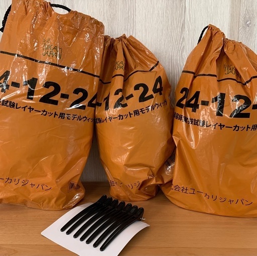 美容師実技試験レイヤーカット用モデルウィッグ3体・ダッカール黒7本