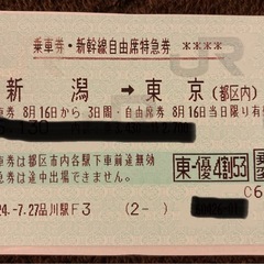 至急】新幹線:東京⇔新潟 自由席往復チケット ※乗車日限定