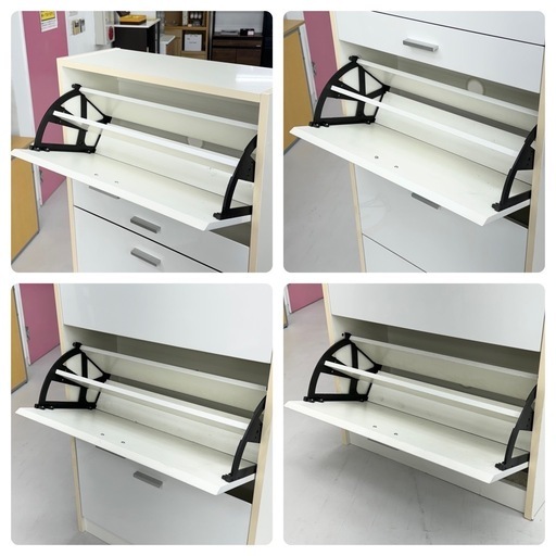 【美品‼️】ニトリ 63cm幅薄型シューズボックス 下駄箱 スリムサイズ 鏡面仕上げホワイト♪ 美品‼️】ニトリ 63cm幅薄型シューズボックス 下駄箱 スリムサイズ