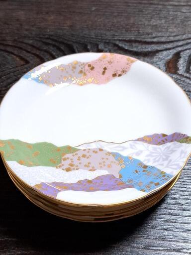 美濃焼　翔山　ちぎり絵　小皿5枚セット