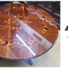 h10 美品 イタリア製 象嵌 猫脚 ラウンドテーブル
