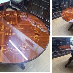 h10 美品 イタリア製 象嵌 猫脚 ラウンドテーブル