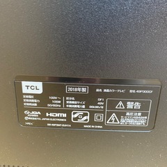 9/14値下げいたしました！⭐️美品⭐️2018年製 TCL 49型液晶テレビ 49P300CF No.2781