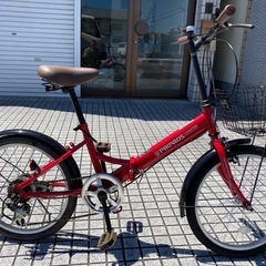 【折りたたみ自転車】美品❗️ほぼ未使用❗️20インチ 6段変速　泥除け、前カゴ付　若林自転車　浜大津店　SALE中❗️