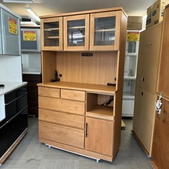 【超美品‼️】定価十数万♪ 大川家具(サンウッディ) 120cm幅キッチンボード 食器棚 収納家具 アルダー材 天然木製ブラウン♪