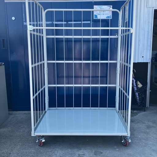 新品ガコ台車 キャスター付 車輪:4輪自在・2輪ストッパー付 底板:鉄板　折りたたみ:可 サイズw1100xd800xh1700
