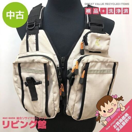 ss6646　パズデザイン フローティングベスト グレー 大人用 フリーサイズ？ Pazdesign フィッシング ベスト ライフジャケット フローティングジャケット 救命着 釣り ポケット多数 フローティングベスト 中古