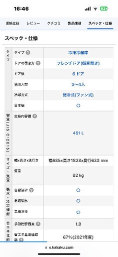 2020年式　451ℓパナソニック冷蔵庫