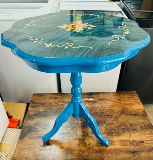 イタリア製 象嵌サイドテーブル ティーテーブル コーヒーテーブル（ブルー）幅52cm 綺麗です