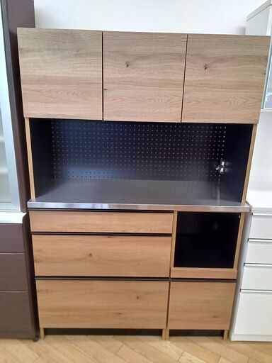 ★ジモティ割あり★  食器棚 マナベインテリアハーツ ナチュラル H180×D48×W120 クリーニング済み TK2778