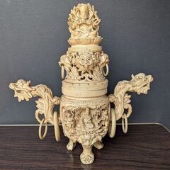 中国美術 象牙風彫刻香炉 頭頂千手観音大仏香炉 置物アンティーク 骨董品